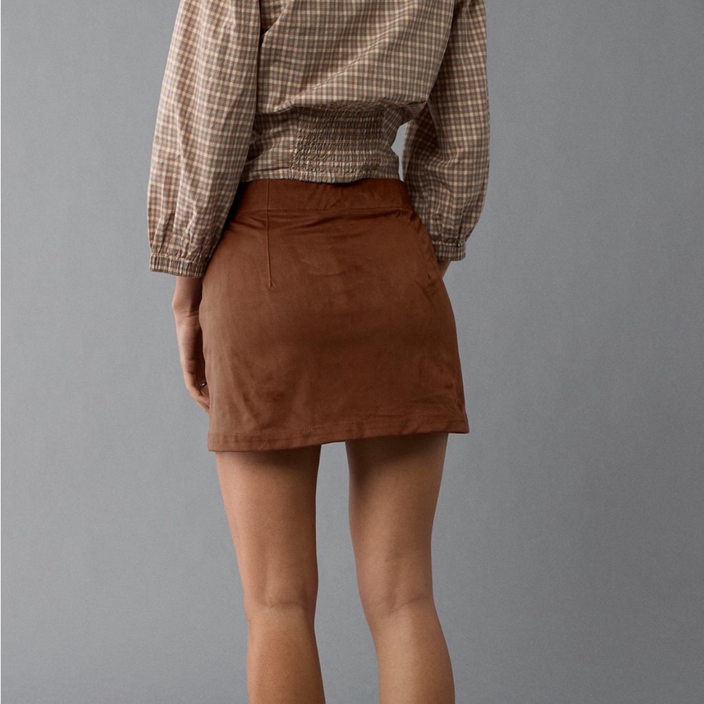 American Eagle Outfitters Chocolate Brown Mini Skirt with Front Slit - Picture 3 of 6
